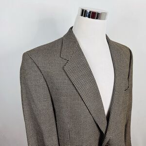 Hart Schaffner Marx 46R Sport Coat Houndstooth Gold Black Wool Two Button Vented